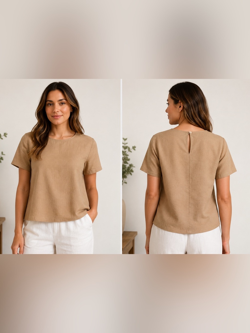 Banana Republic Linen Blend Khaki Short Sleeve Top